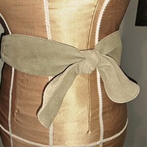 Anthropologie Taupe Suede Bow Tie Belt